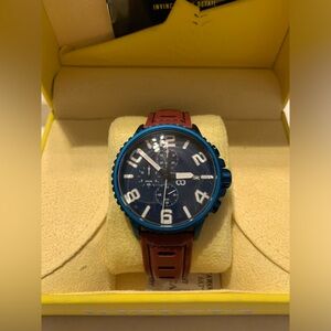 Invicta Corduba 45mm Blue Chronograph Red Leather Strap Watch 32690